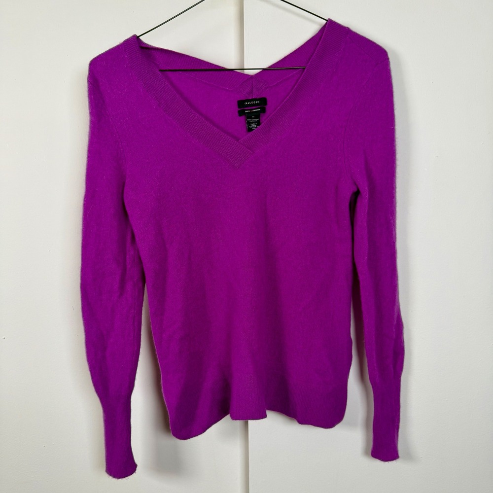 Halogen Womens 100% Cashmere V-Neck Sweater Purple Long Sleeve Size Medium
